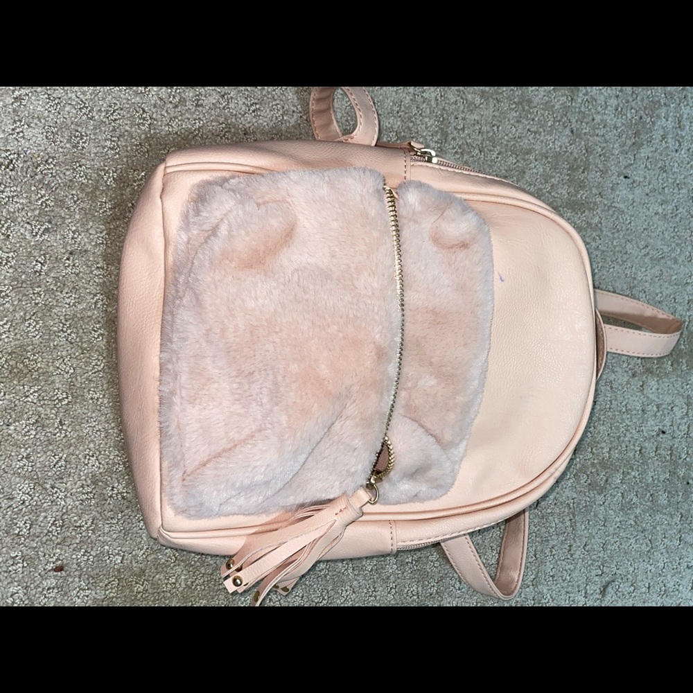 Peach Mini Backpack with fluffy pouch